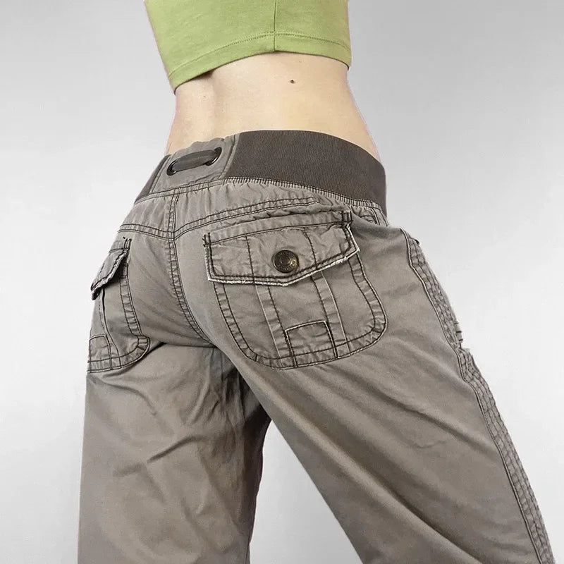 Y2K Retro Lace Up Low Rise Cargo Jeans