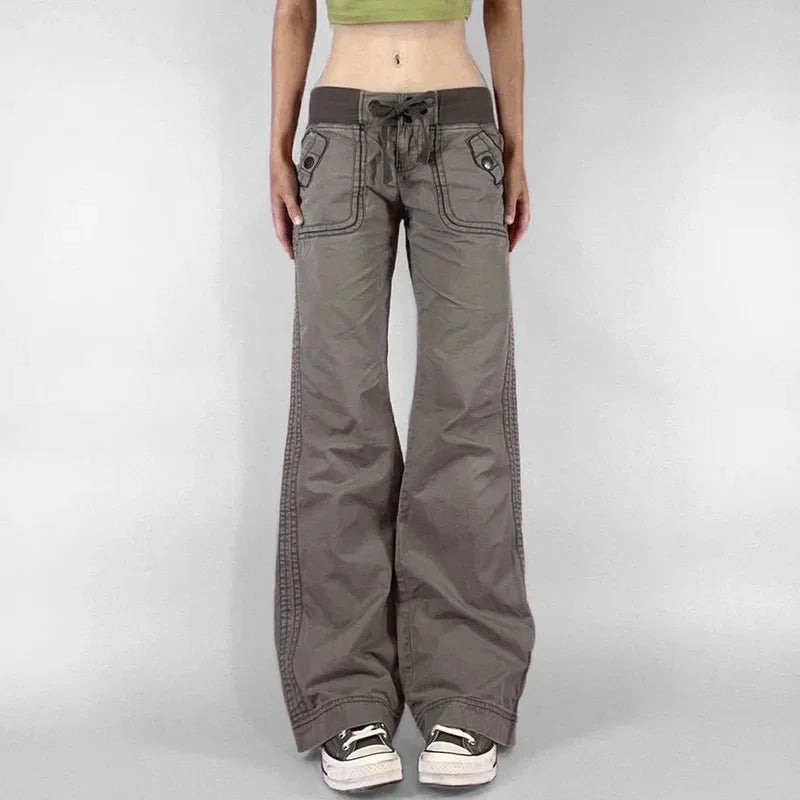 Y2K Retro Lace Up Low Rise Cargo Jeans