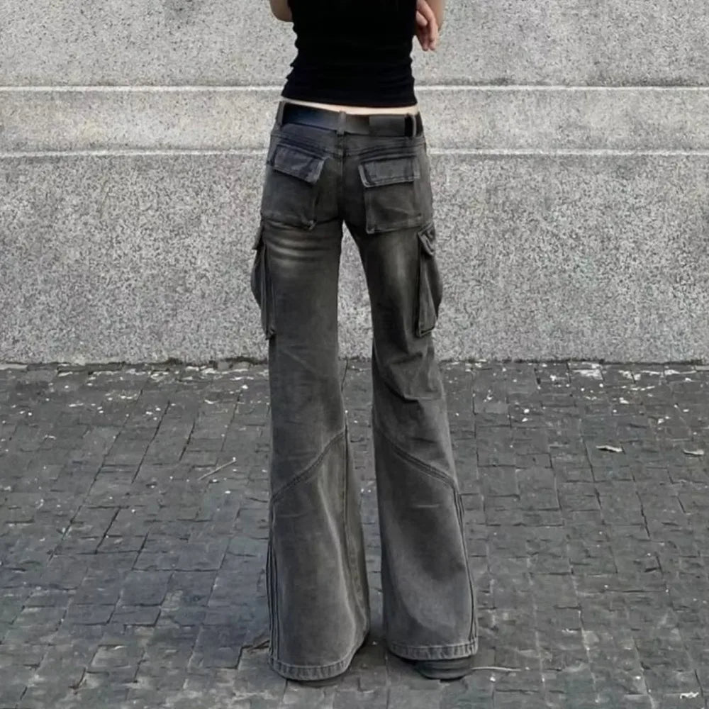 Y2K Retro Low Waist Cargo Slim Flare Jeans