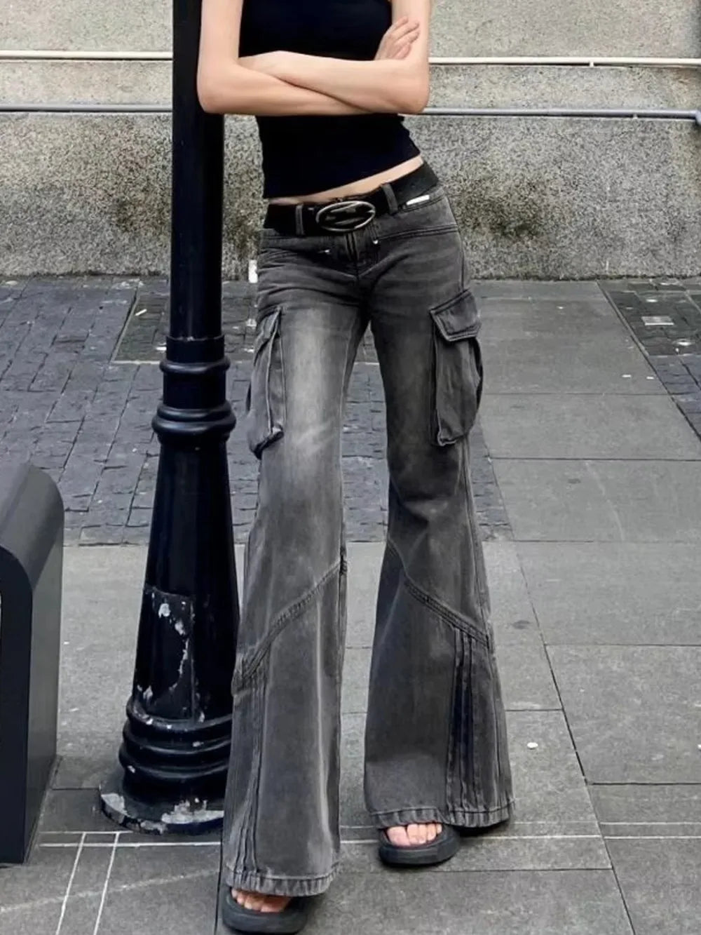 Y2K Retro Low Waist Cargo Slim Flare Jeans