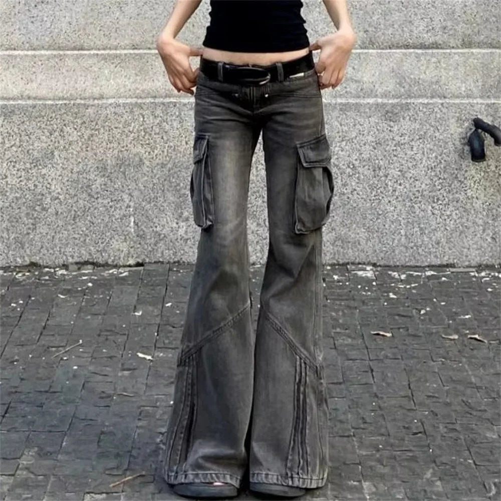 Y2K Retro Low Waist Cargo Slim Flare Jeans