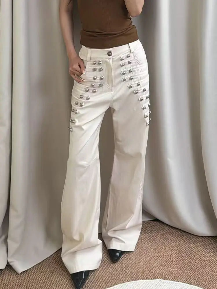 Y2K Retro Metal Buckle Design Womens Jeans