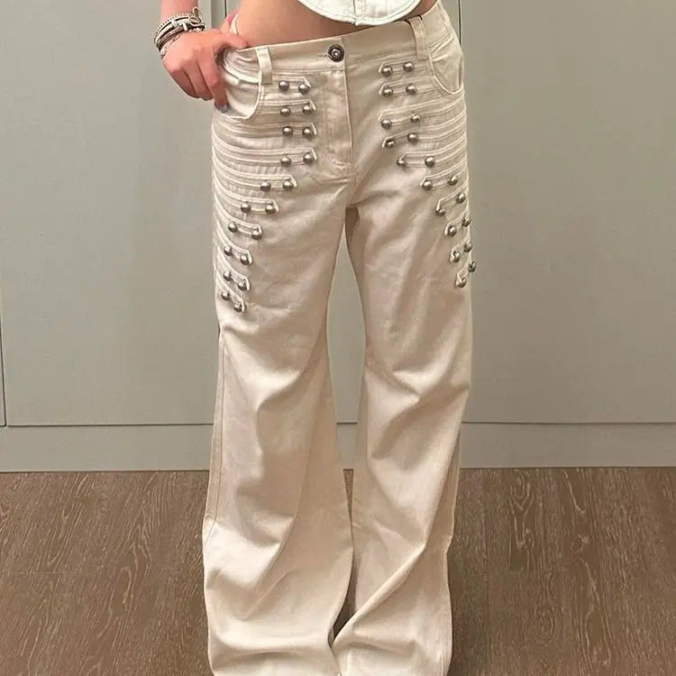 Y2K Retro Metal Buckle Design Womens Jeans