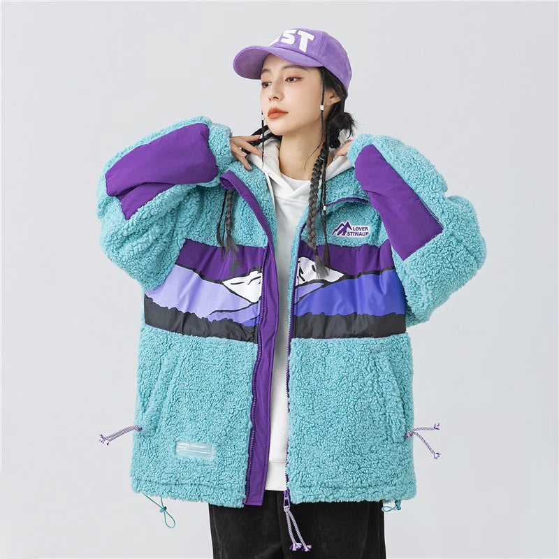 Y2K Retro Sherpa Fleece Zip Up Jacket