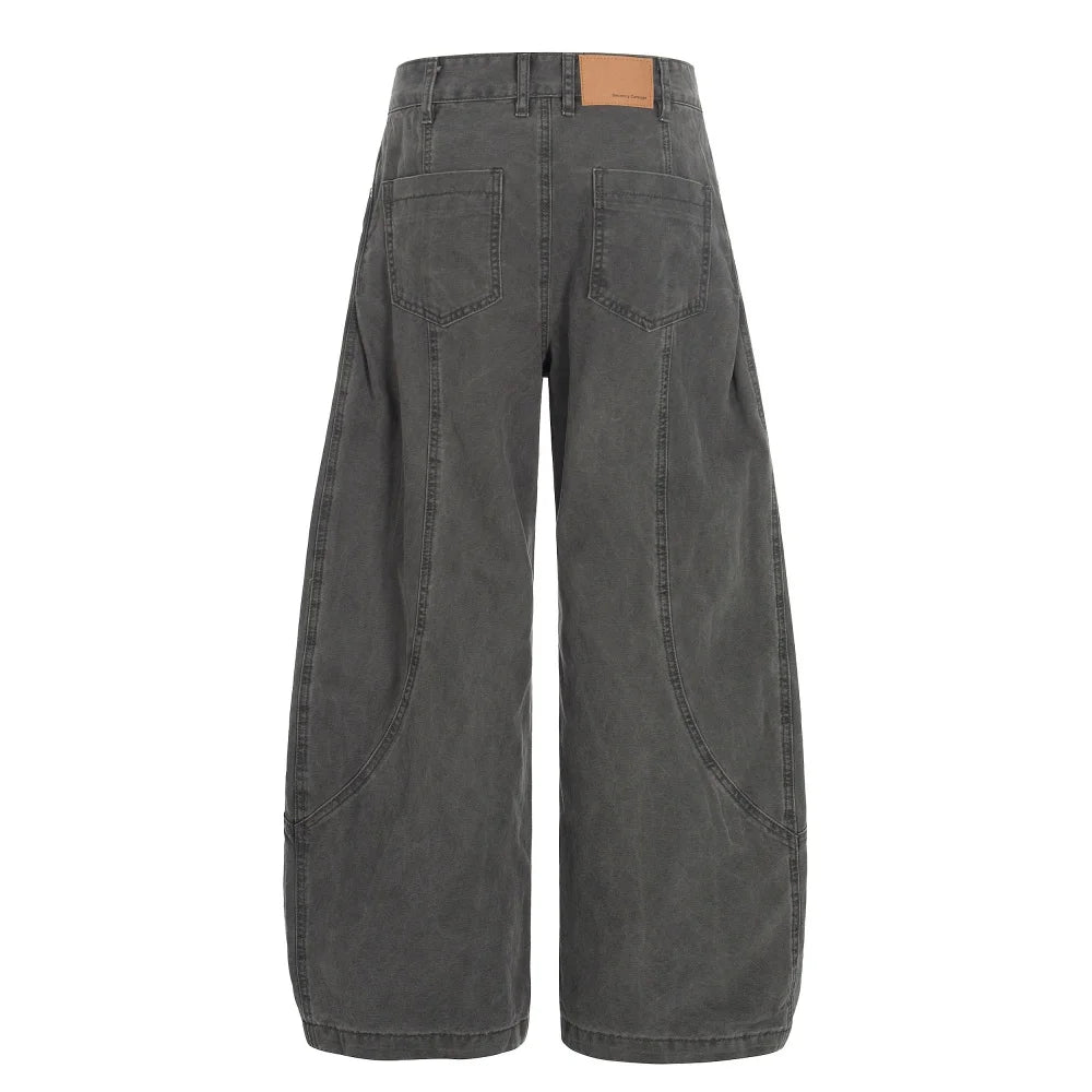 Y2K Retro Single Breasted Washed Barrel Jeans