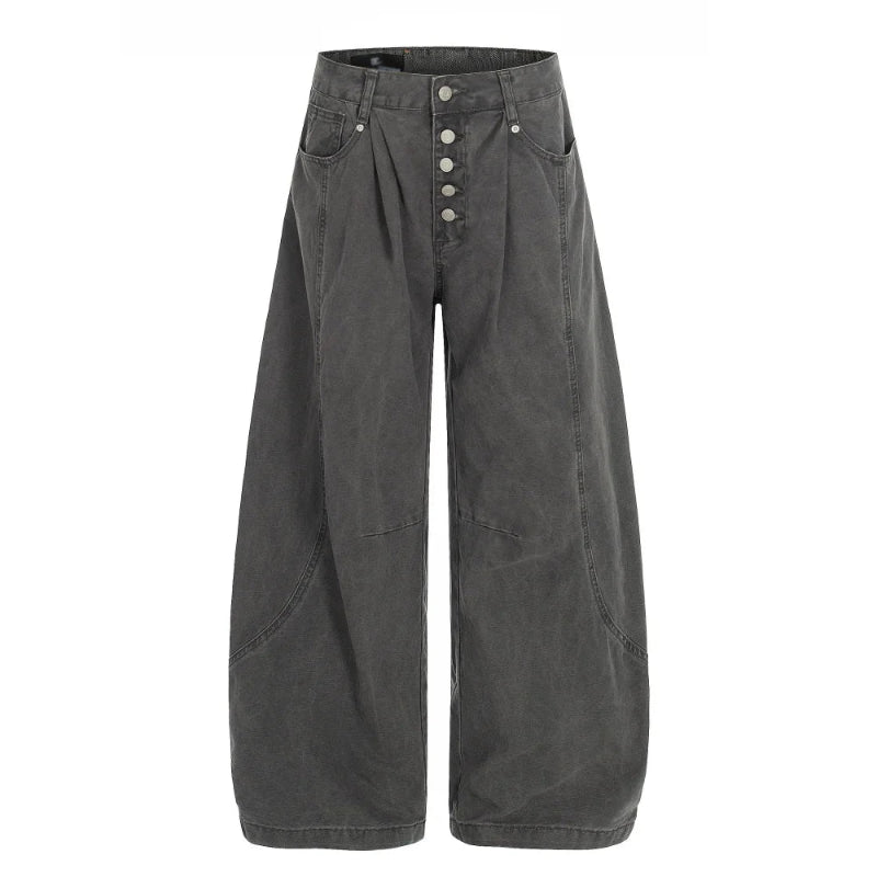 Y2K Retro Single Breasted Washed Barrel Jeans