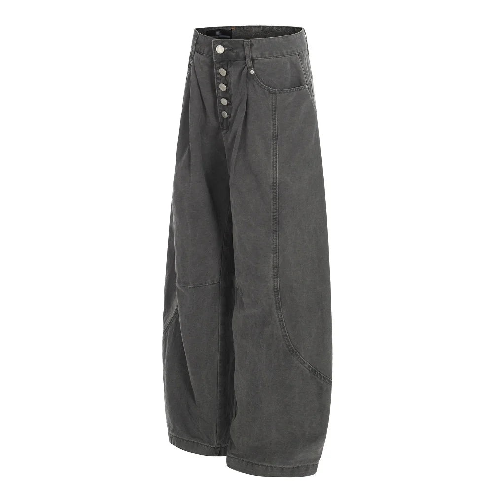 Y2K Retro Single Breasted Washed Barrel Jeans