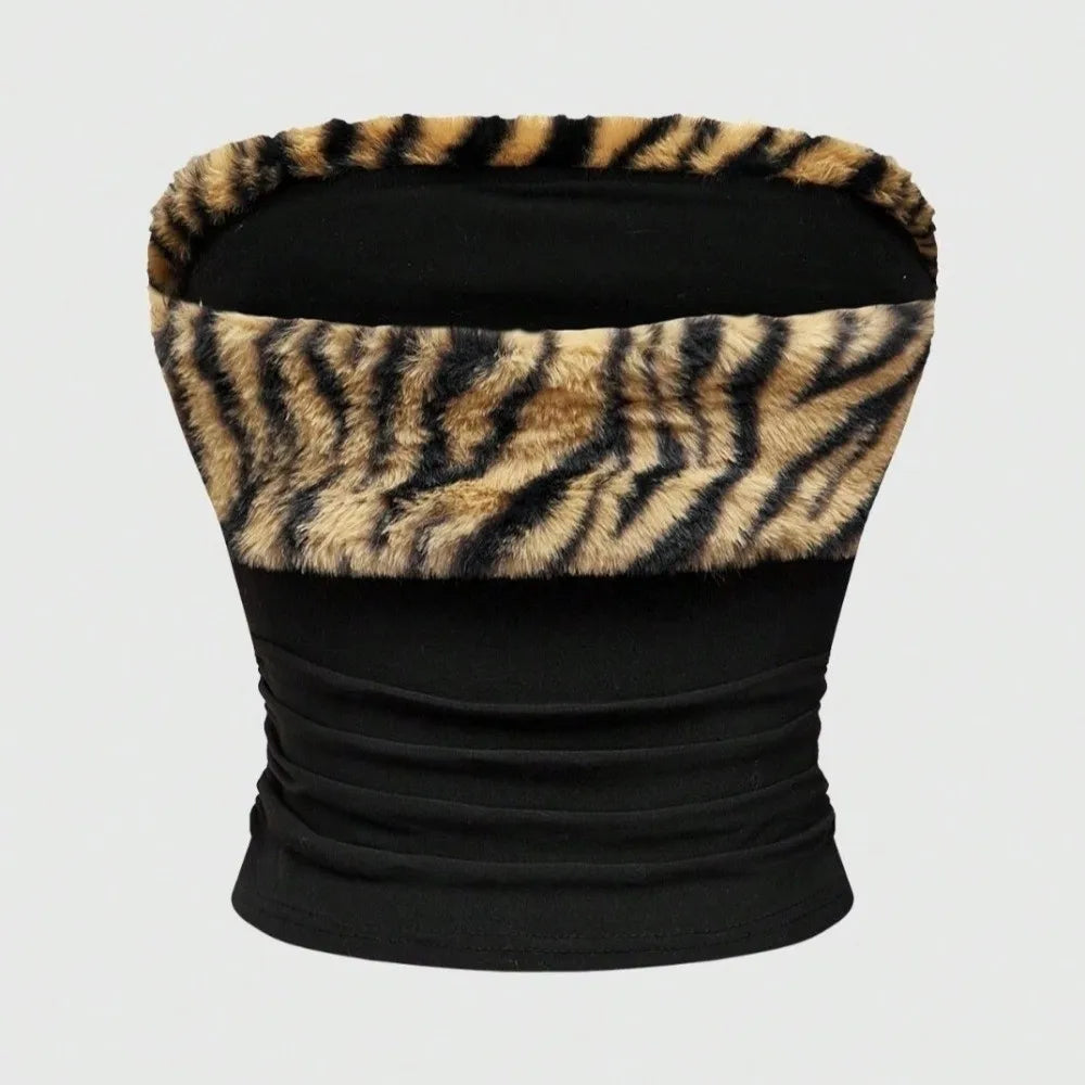 Y2K Rhinestone "Burning Love" Animal Print Crop Top