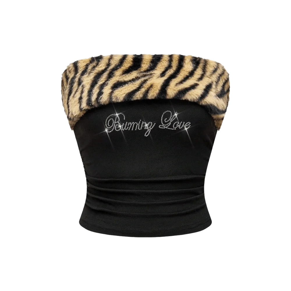 Y2K Rhinestone "Burning Love" Animal Print Crop Top