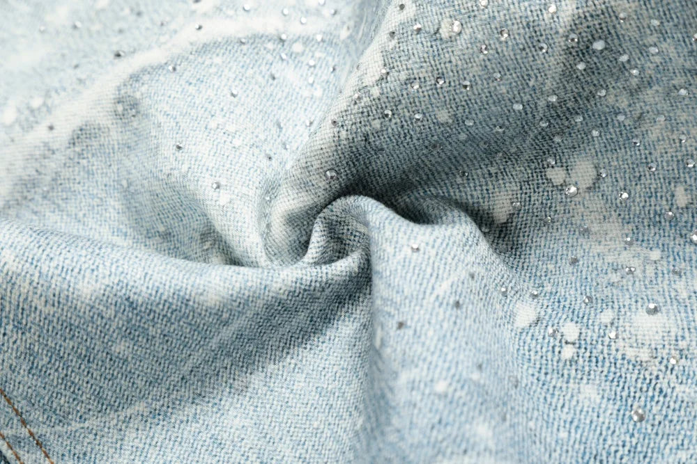 Y2K Rhinestone Distressed Baggy Denim Curved Barrel Jeans