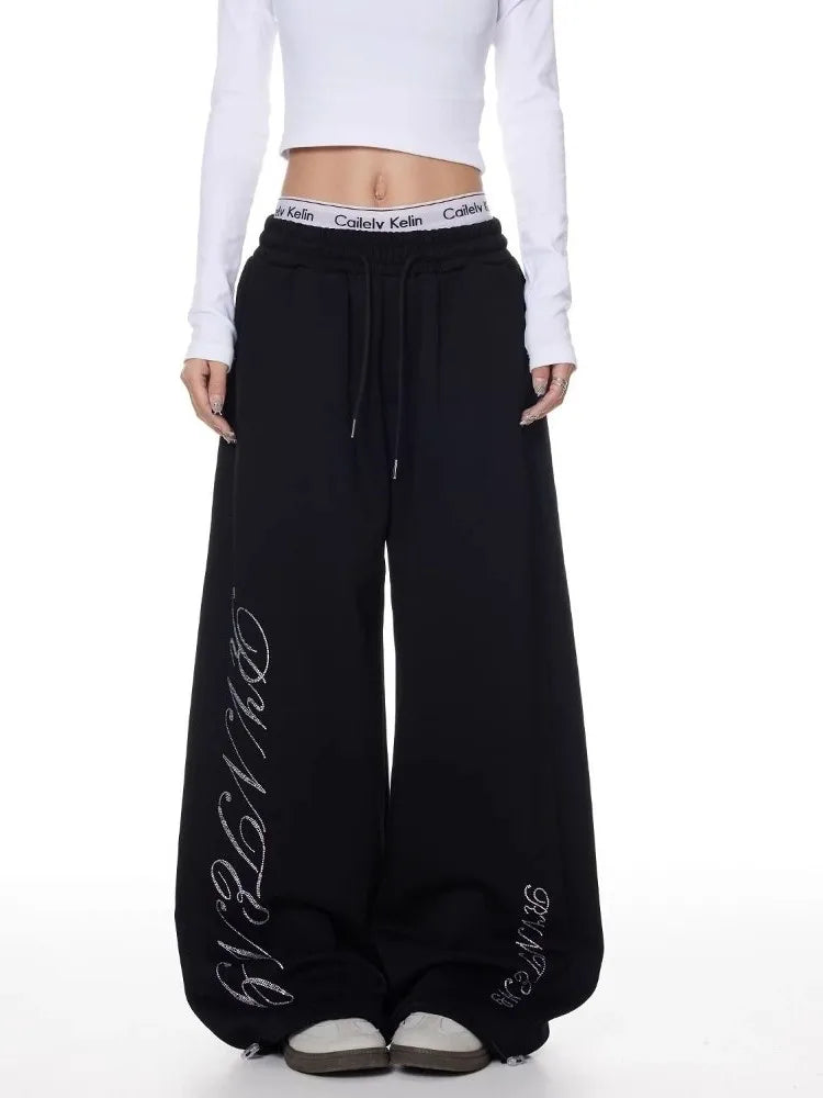 Y2K Rhinestone Graphic Sweatpants Joggers Trousers