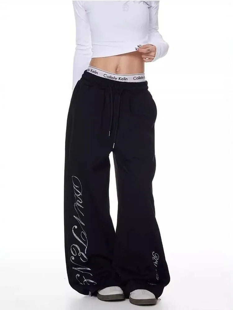 Y2K Rhinestone Graphic Sweatpants Joggers Trousers