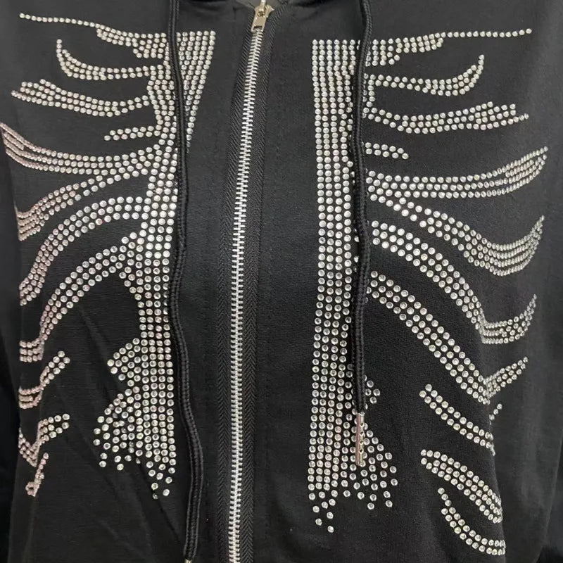 Y2K Rhinestone Skeleton Hoodie