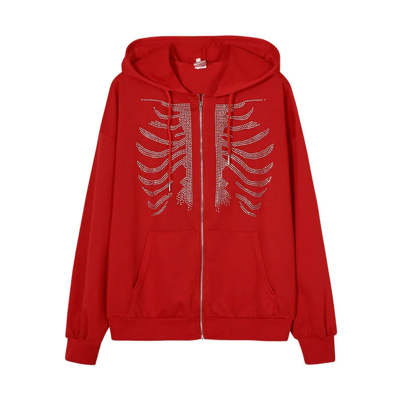 Y2K Rhinestone Skeleton Hoodie