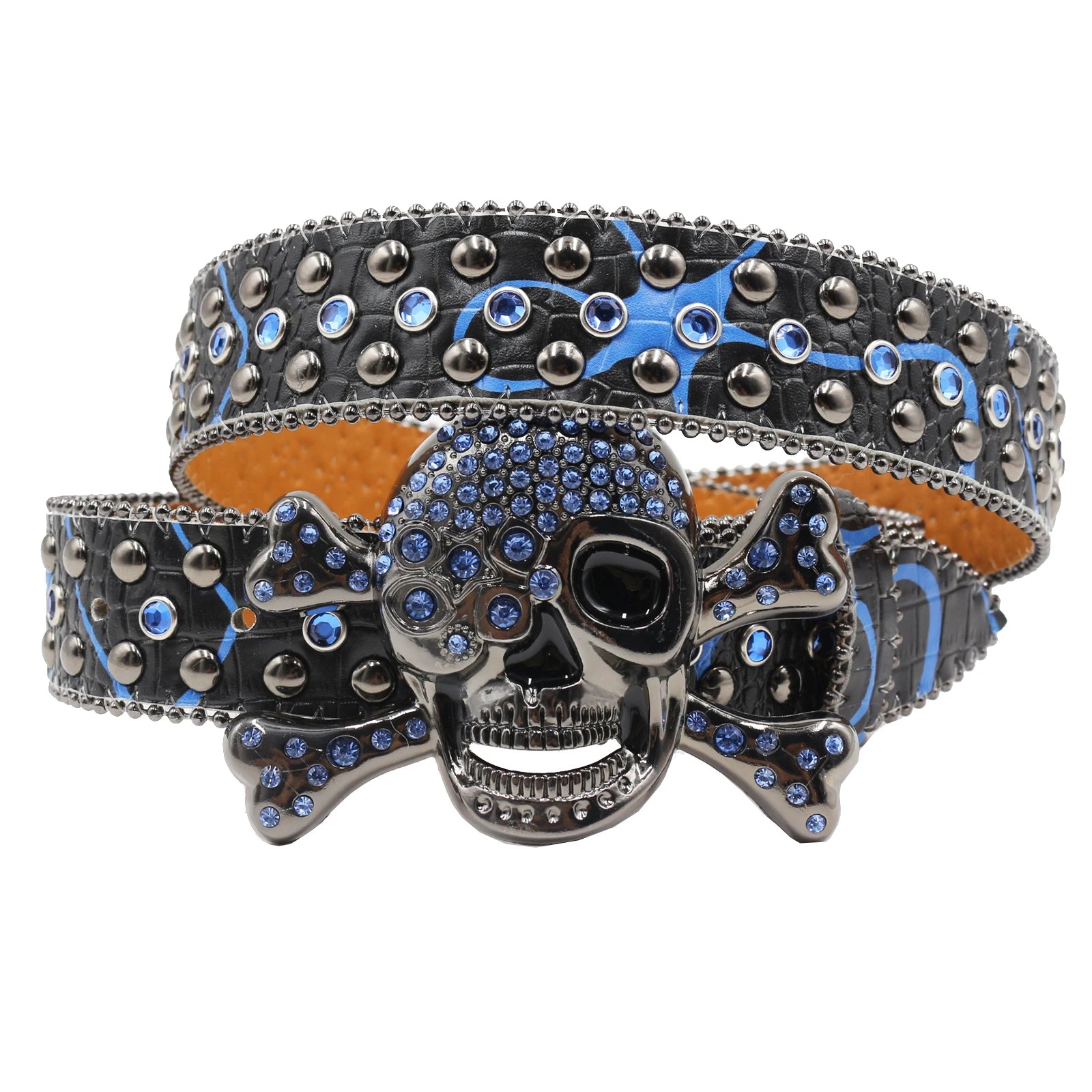 Y2K Rhinestone Skull Studded Buckle Belt