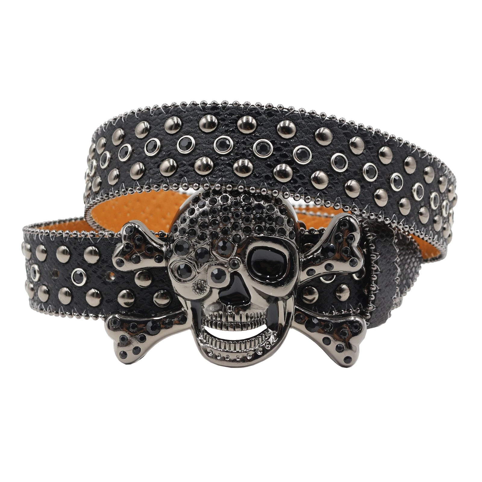 Y2K Rhinestone Skull Studded Buckle Belt
