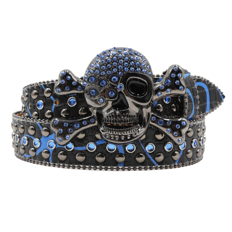 Y2K Rhinestone Skull Studded Buckle Belt