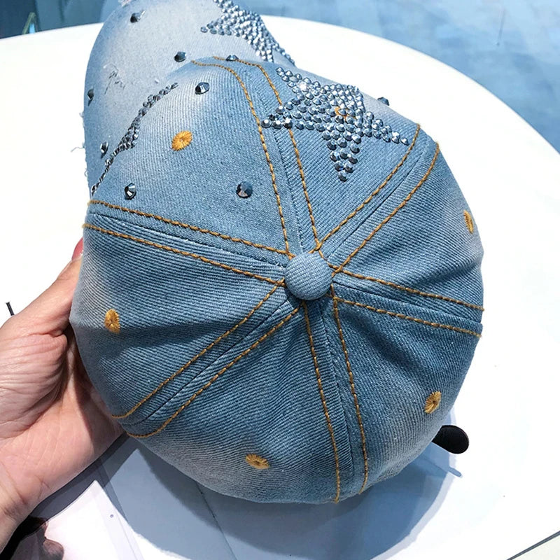 Y2K Rhinestone Star Graphic Denim Baseball Cap