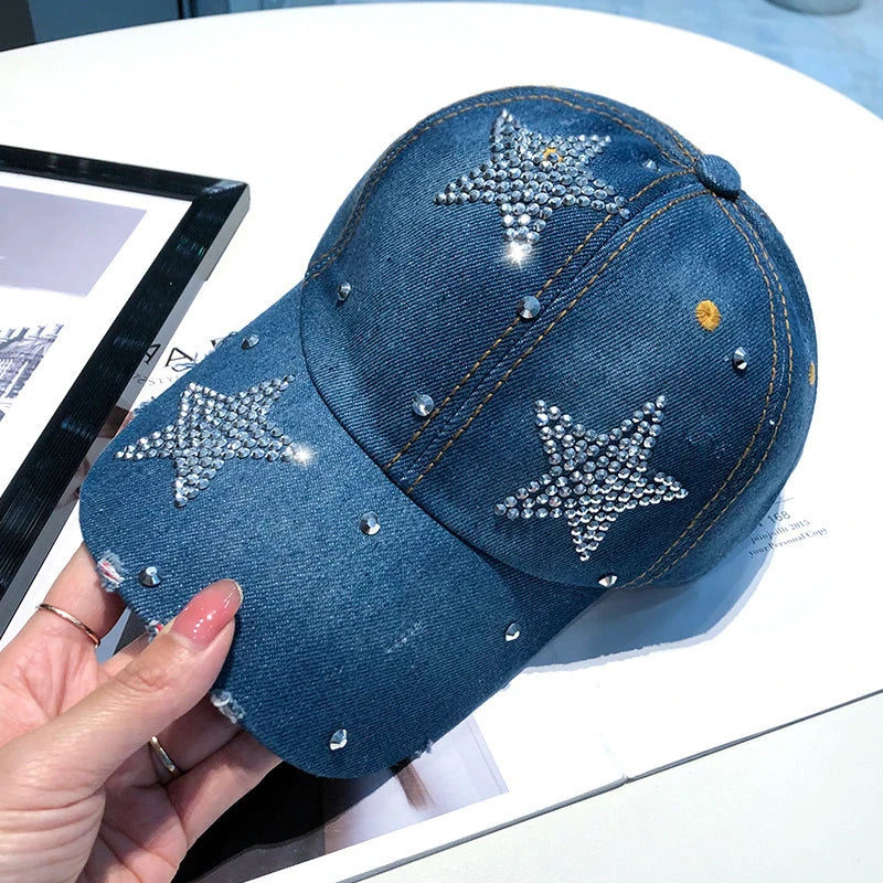 Y2K Rhinestone Star Graphic Denim Baseball Cap