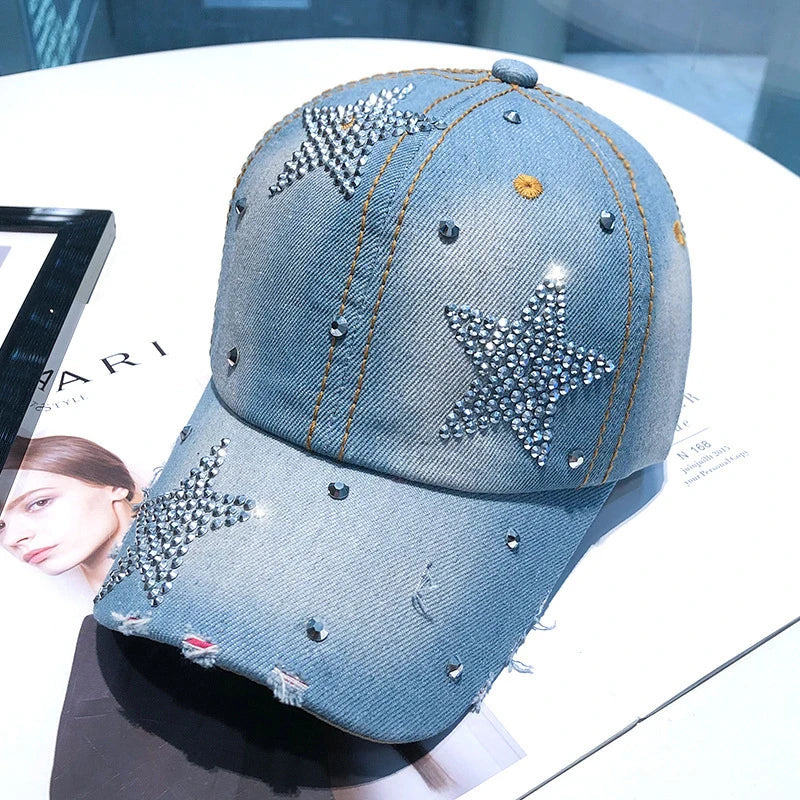 Y2K Rhinestone Star Graphic Denim Baseball Cap