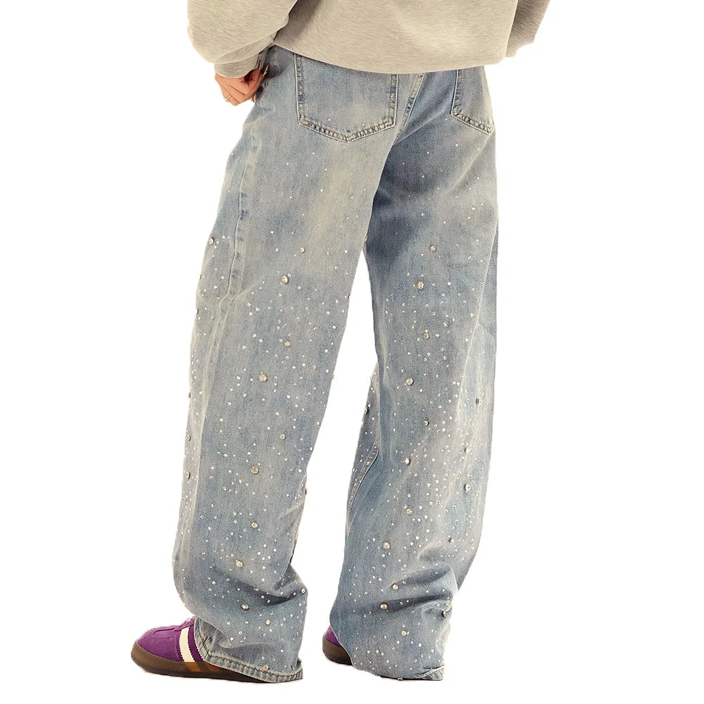 Y2K Rhinestone Washed Denim Jeans