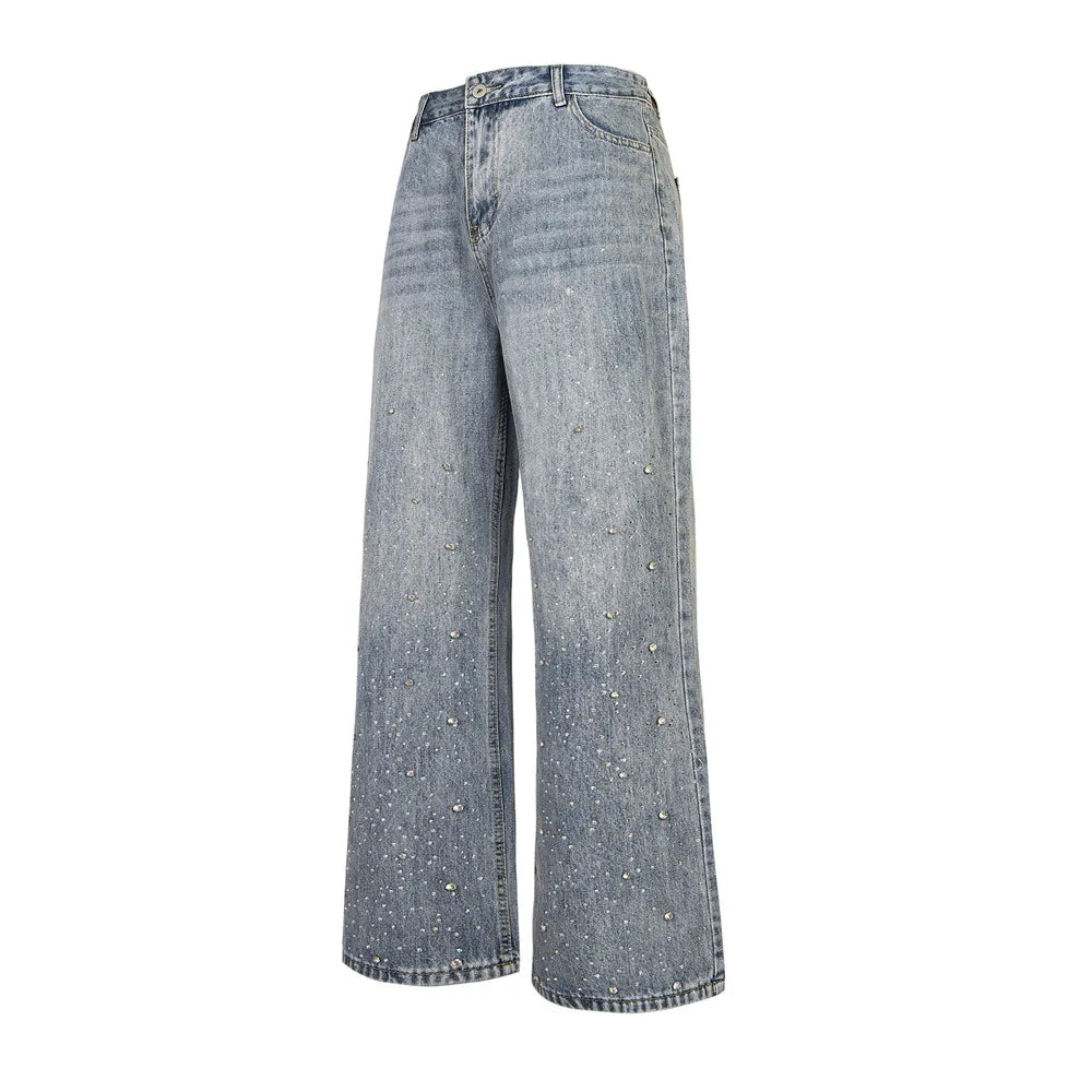 Y2K Rhinestone Washed Denim Jeans