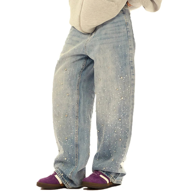 Y2K Rhinestone Washed Denim Jeans