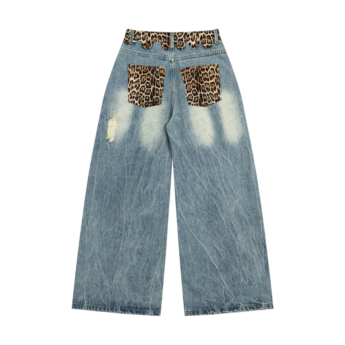 Y2K Ripped Wide Leg Leopard Print Denim Jeans
