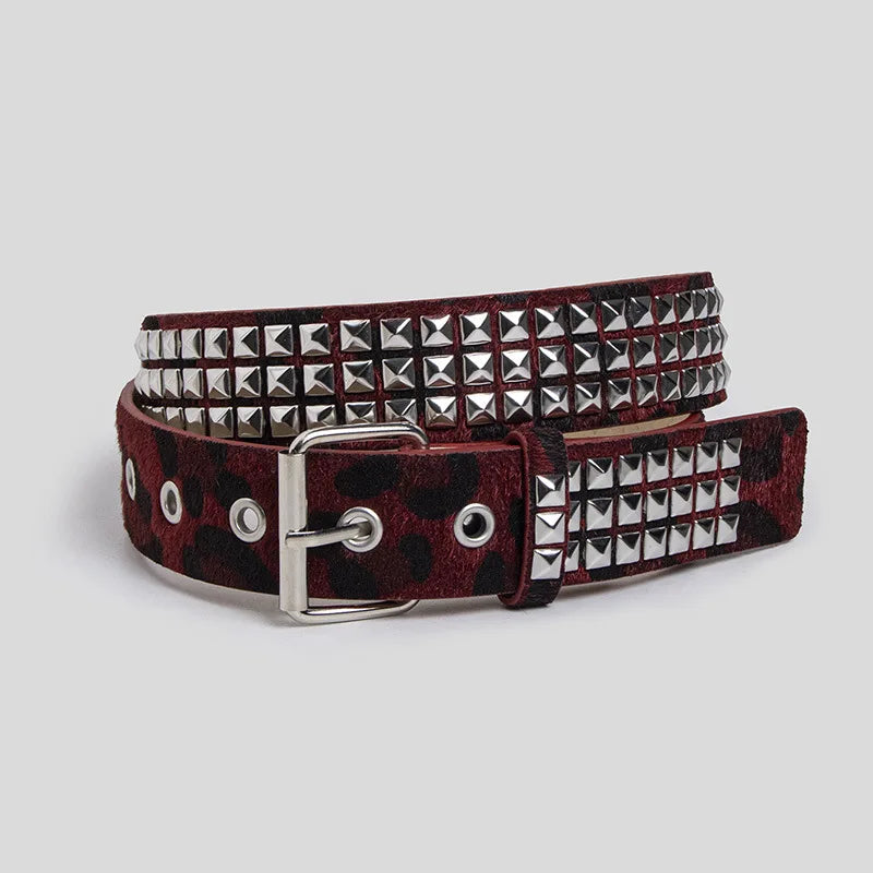 Y2K Rivet Inlay Animal Print Faux Leather Belt