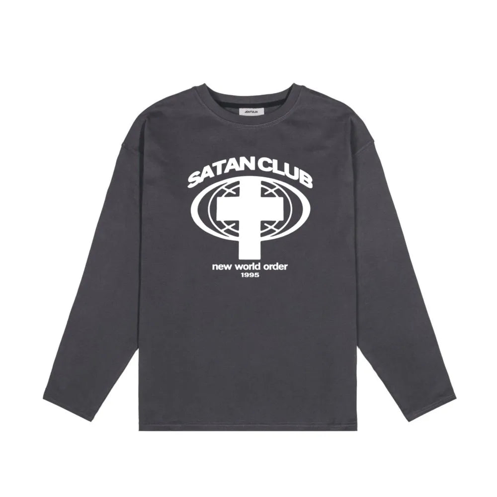 Y2K Satan Club Graphic Long Sleeve Top