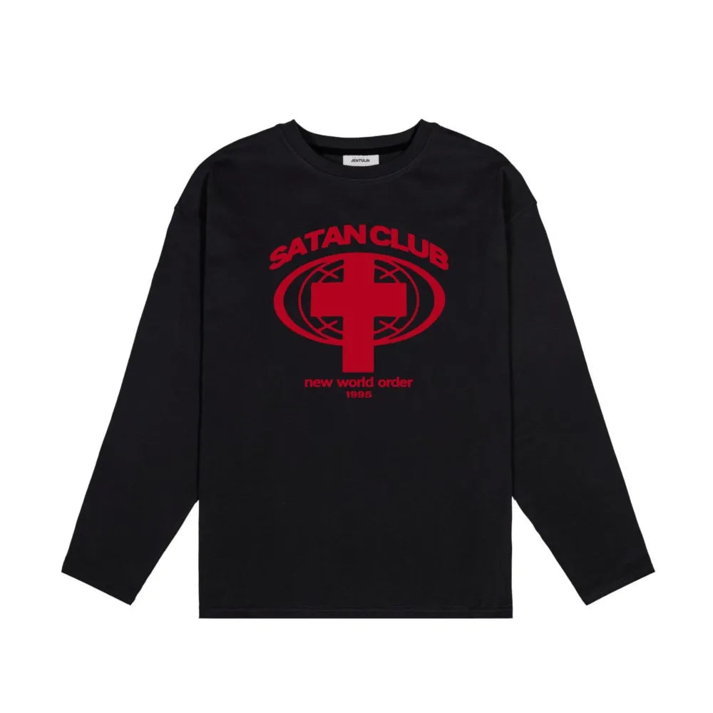 Y2K Satan Club Graphic Long Sleeve Top