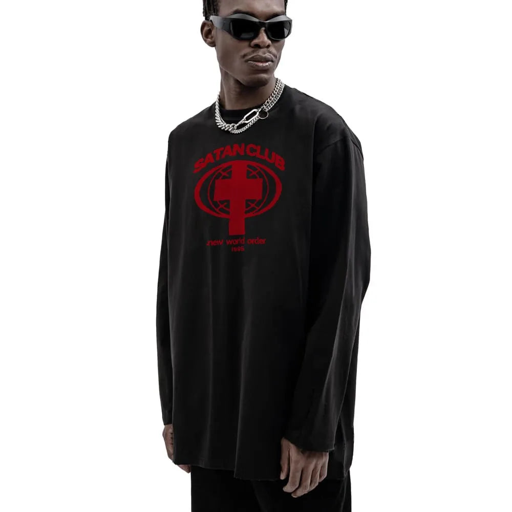 Y2K Satan Club Graphic Long Sleeve Top