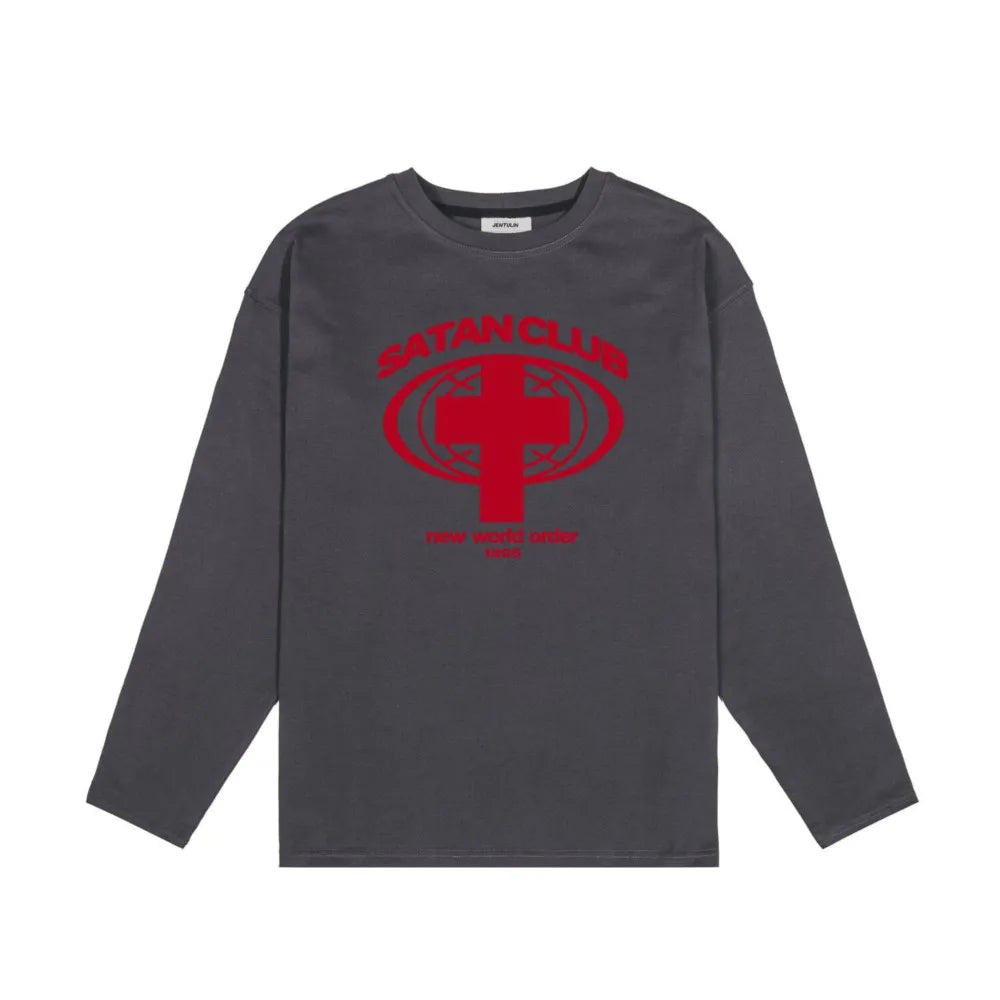 Y2K Satan Club Graphic Long Sleeve Top