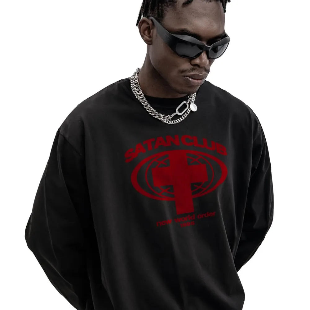 Y2K Satan Club Graphic Long Sleeve Top