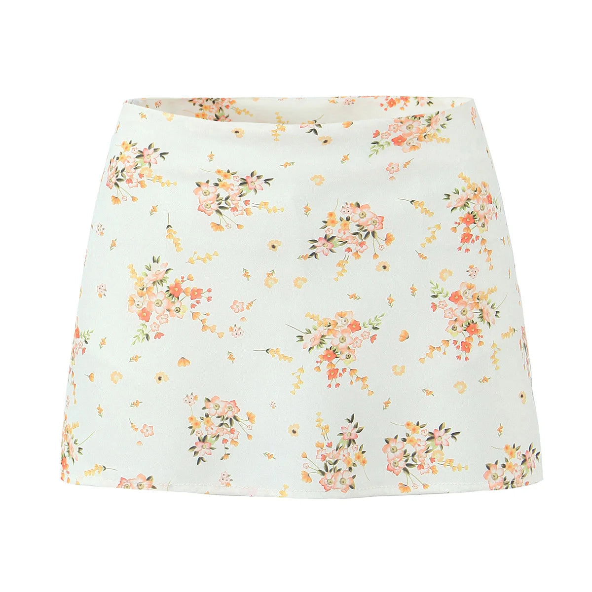 Y2K Satin Floral Print Mini Skirt