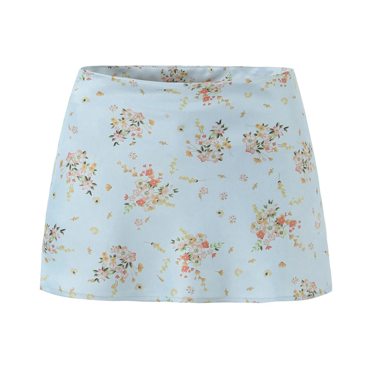 Y2K Satin Floral Print Mini Skirt