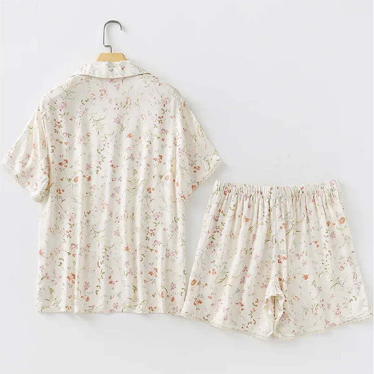 Y2K Satin Willow Print Two Piece Pyjamas