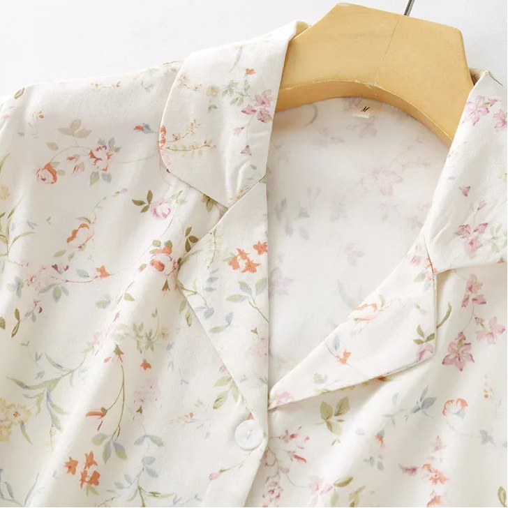 Y2K Satin Willow Print Two Piece Pyjamas