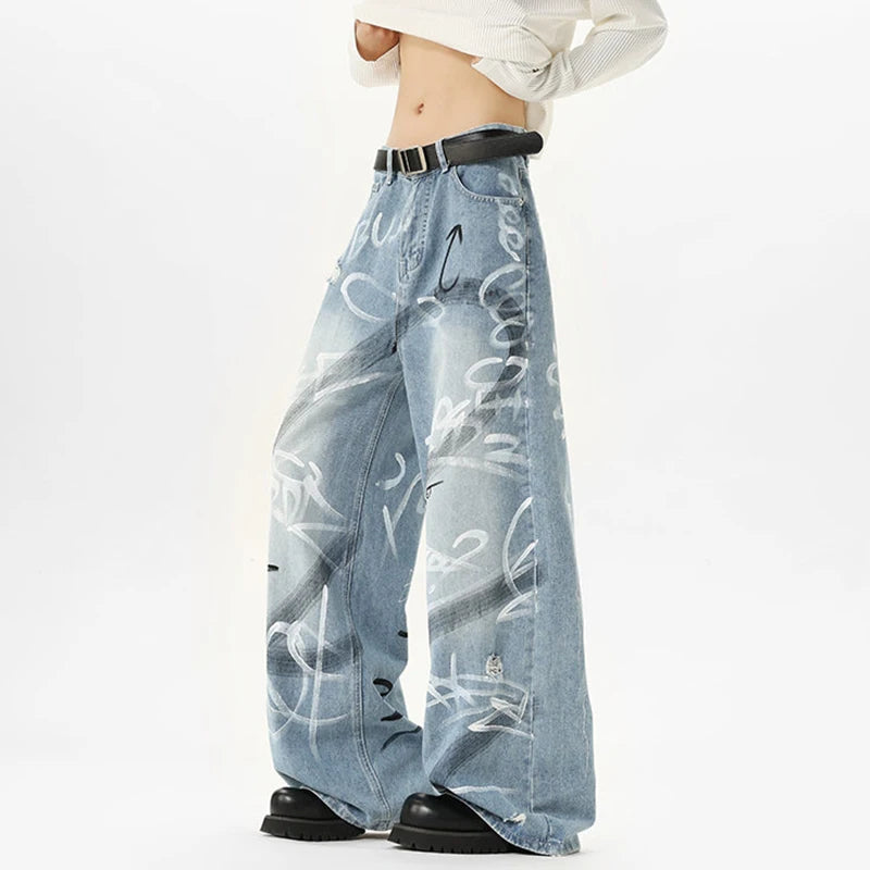 Y2K Scribble Graffiti Graphic Jeans