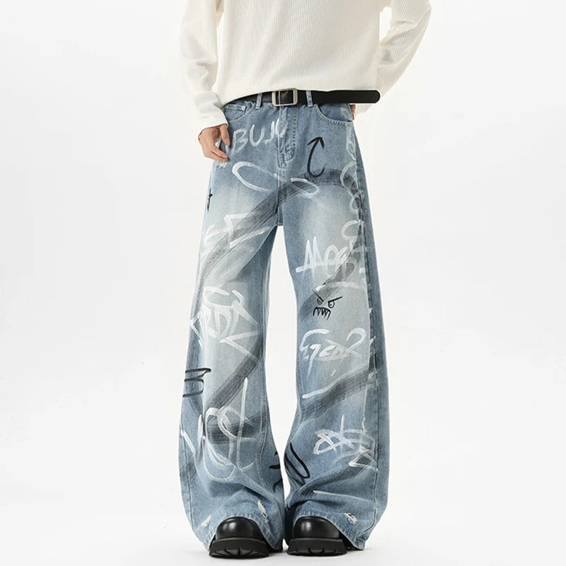 Y2K Scribble Graffiti Graphic Jeans