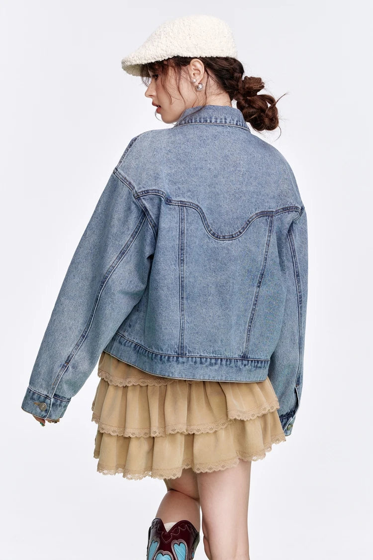 Y2K Sequin Embroidery Floral Button Denim Jacket