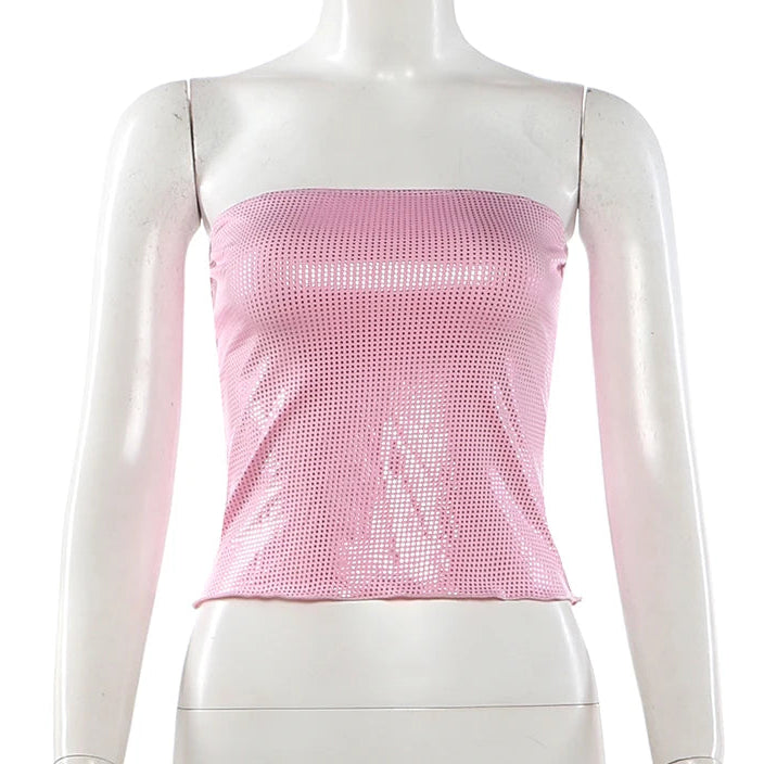 Y2K Sexy Shiny Sequin Bandeau Tube Top