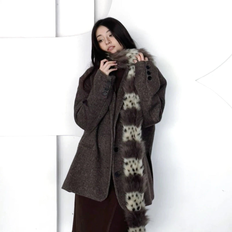 Y2K Sexy Snow Leopard Print Faux Fur Plush Scarf