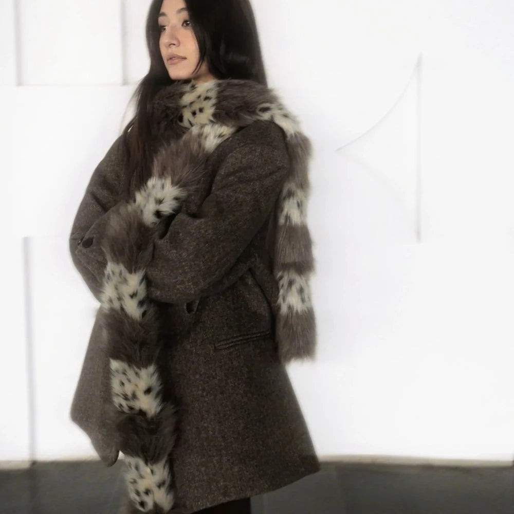 Y2K Sexy Snow Leopard Print Faux Fur Plush Scarf
