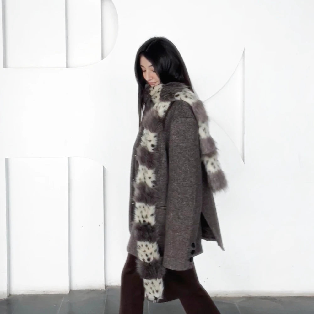 Y2K Sexy Snow Leopard Print Faux Fur Plush Scarf