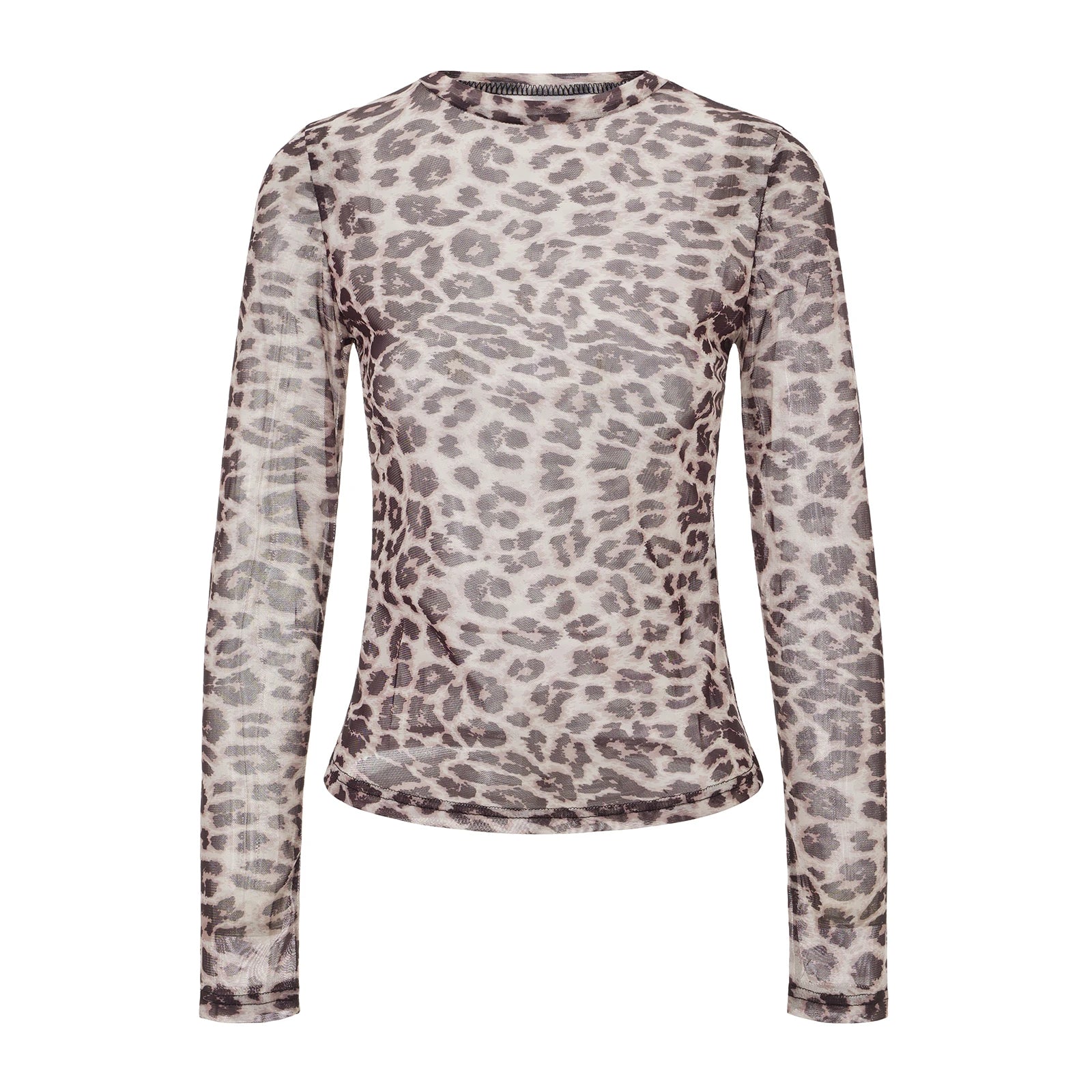 Y2K Sheer Mesh Leopard Print Graphic Long Sleeve Top
