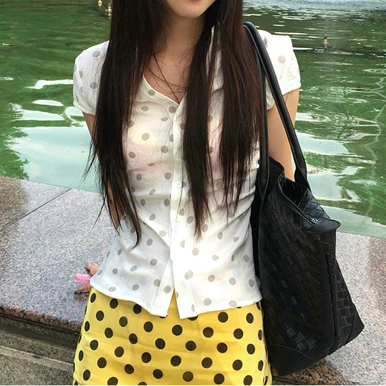 Y2K Sheer Polka Dot Aesthetic Button Up Blouse Shirt