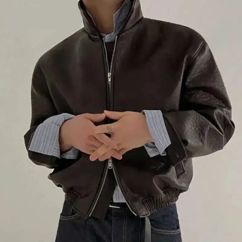 Y2K Short Essentials Zip Up Faux Leather Jacket