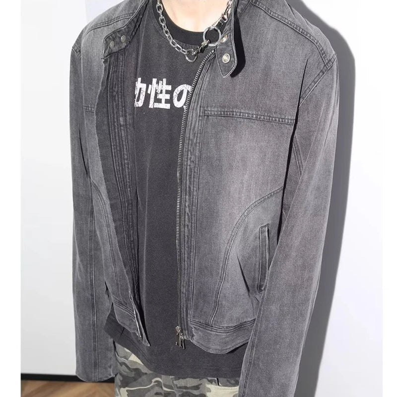 Y2K Short Motorcycle Denim Jacket