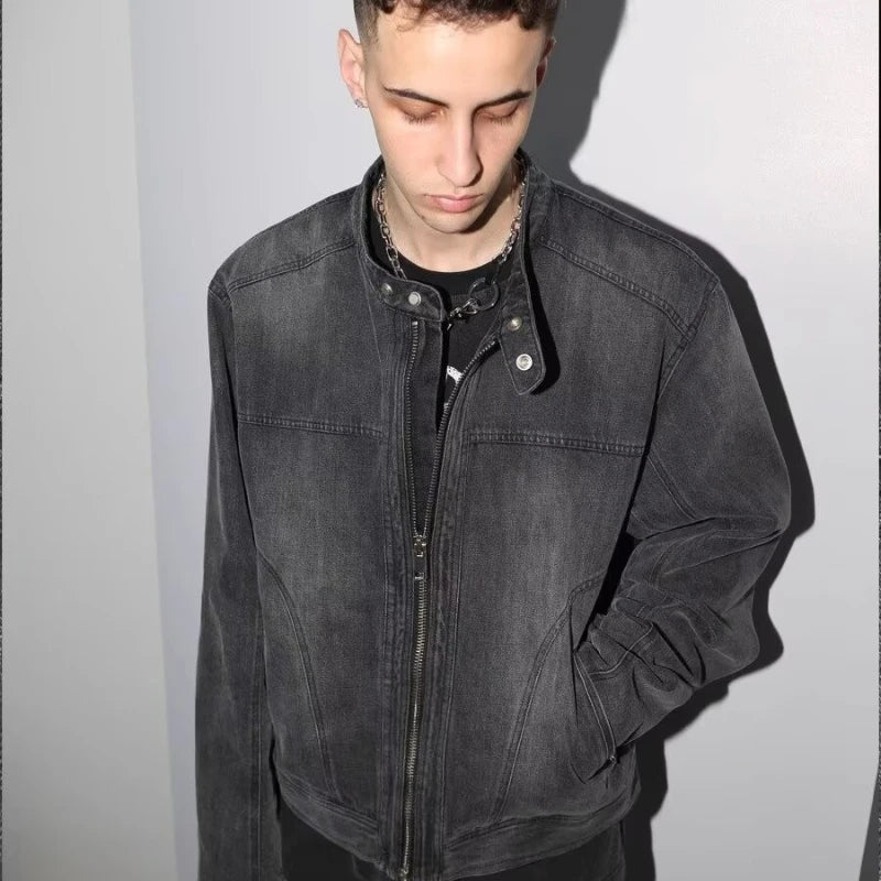 Y2K Short Motorcycle Denim Jacket